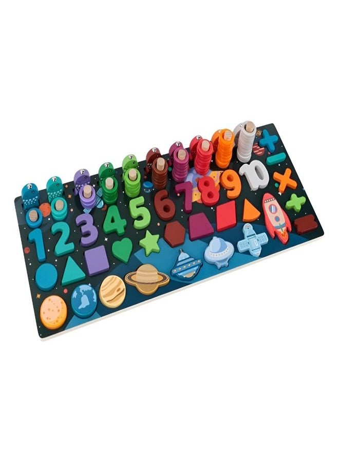 Busy Brain 5-in-1 Space Digital Logarithm Board, Educational STEM Learning Toy with Numbers, Shapes, Colors, Wooden Puzzle for Kids 3+ Years, Solar System Theme - Image 3